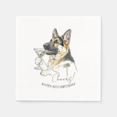 Handgetekende Duitse herder Dirty Martini Cocktail Servet (Voorkant)