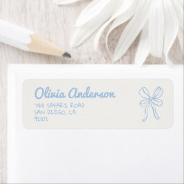 Handgetekende Dusty Blue Bow Boy Baby shower Etiket