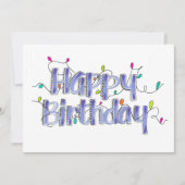 Handgetekende Dusty Blue Happy Birthday Kaart (Voorkant)