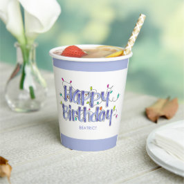 Handgetekende Dusty Blue Happy Birthday Papieren Bekers