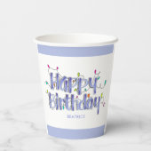 Handgetekende Dusty Blue Happy Birthday Papieren Bekers (Achterkant)