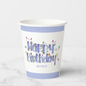 Handgetekende Dusty Blue Happy Birthday Papieren Bekers (Voorkant)