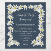 Handgetekende Edelweiss Navy Blue Alpine Vineyard Wijn Etiket (Enkel label)