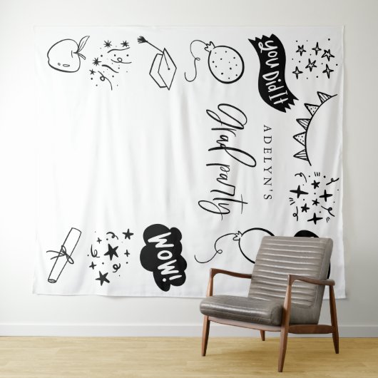 Handgetekende eigenzinnige Afstudeerder iconen wit Wandkleed (In Situ (horizontaal))