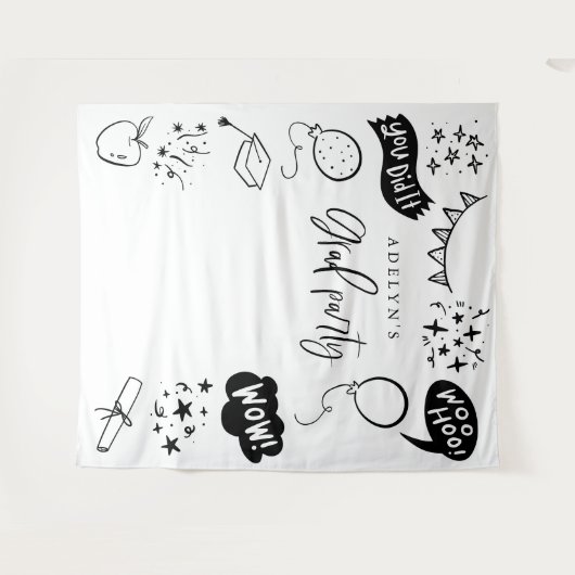 Handgetekende eigenzinnige Afstudeerder iconen wit Wandkleed (Voorkant (horizontaal))