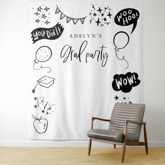 Handgetekende eigenzinnige Afstudeerder iconen wit Wandkleed (In situ)