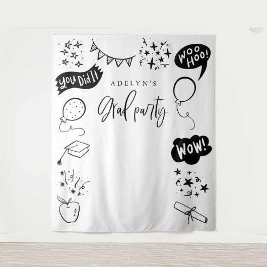 Handgetekende eigenzinnige Afstudeerder iconen wit Wandkleed (Voorkant)