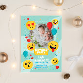 Handgetekende emoji met foto verjaardagsfeestje kaart