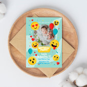 Handgetekende emoji met foto verjaardagsfeestje kaart