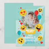 Handgetekende emoji met foto verjaardagsfeestje kaart (Voorkant / Achterkant)
