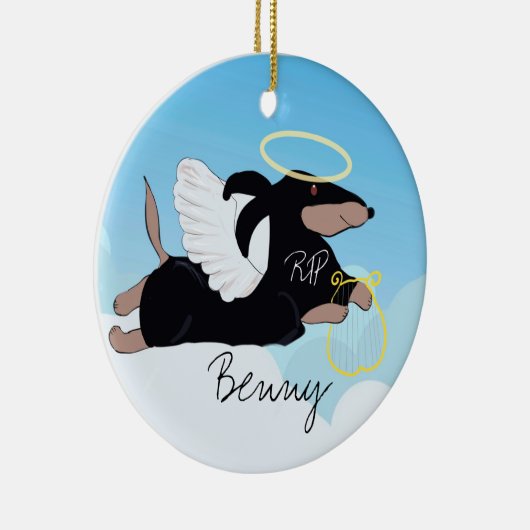 Handgetekende engel in liefhebbend geheugen dachsh keramisch ornament (Rechts)