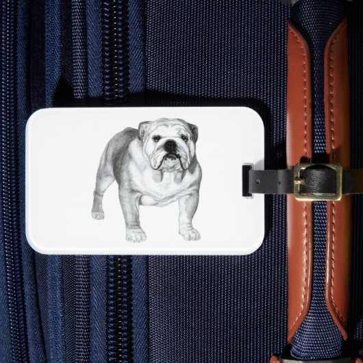 Handgetekende Engelse Bulldog T-shirt Bagagelabel (Voorkant Insitu 4)