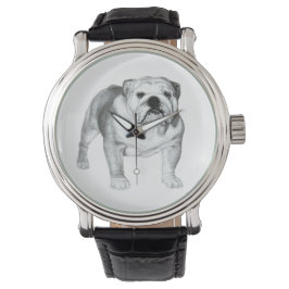 Handgetekende Engelse Bulldog T-shirt Horloge
