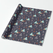 Handgetekende Evergreen Pine Trees op sneeuw bij n Cadeaupapier (Uitgerold)