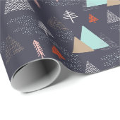 Handgetekende Evergreen Pine Trees op sneeuw bij n Cadeaupapier (Rol Hoek)