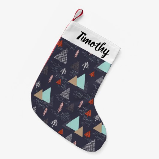 Handgetekende Evergreen Pine Trees op sneeuw bij n Kleine Kerstsok (Voorkant (Hangend))