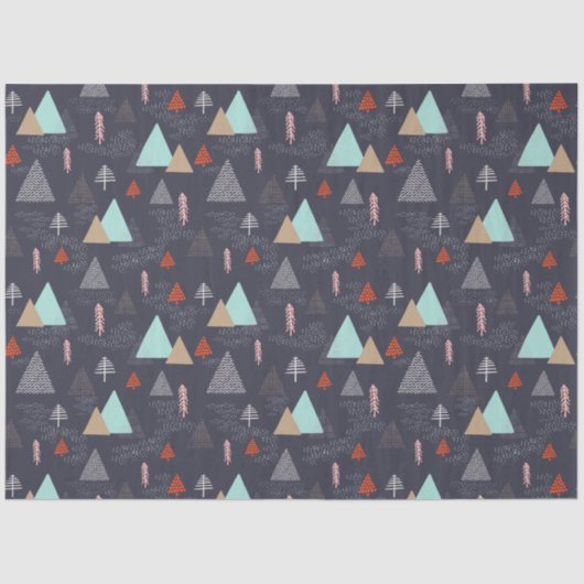 Handgetekende Evergreen Pine Trees op sneeuw bij n Tissuepapier (Voorkant)