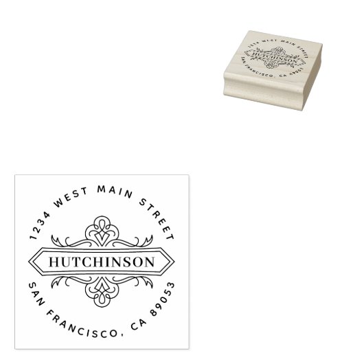 Handgetekende  familienaam rond retouradres rubberstempel (Gestempeld)