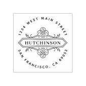 Handgetekende  familienaam rond retouradres rubberstempel (Afrduk)