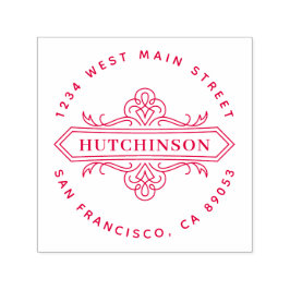 Handgetekende  familienaam rond retouradres zelfinktende stempel