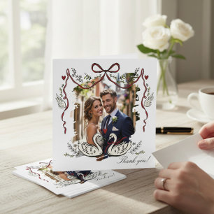 Handgetekende Fantasievolle Zwanen Fotokaart Bedan Bedankkaart