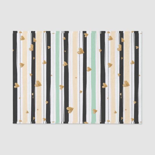 Handgetekende Faux Gold Hearts & Stripes Patroon Tissuepapier (Voorkant)