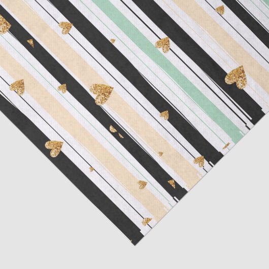 Handgetekende Faux Gold Hearts & Stripes Patroon Tissuepapier (Detail)