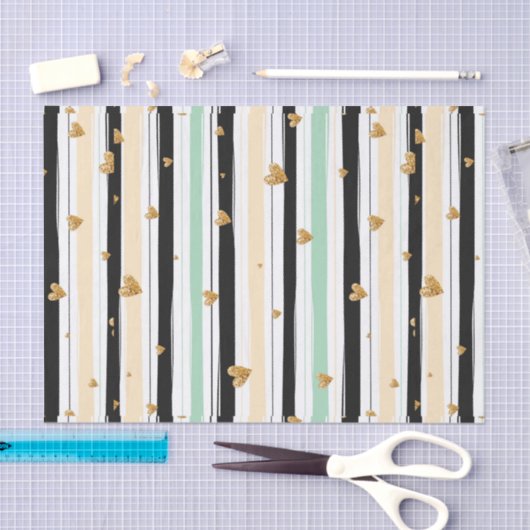 Handgetekende Faux Gold Hearts & Stripes Patroon Tissuepapier (Craft)