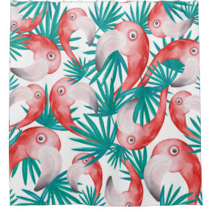 Handgetekende flamingo: waterverf naadloos patroon douchegordijn