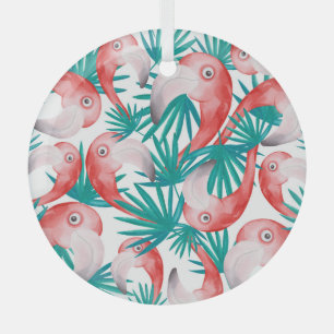 Handgetekende flamingo: waterverf naadloos patroon glas ornament