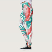 Handgetekende flamingo: waterverf naadloos patroon leggings (Links)