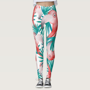 Handgetekende flamingo: waterverf naadloos patroon leggings