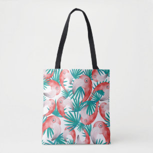 Handgetekende flamingo: waterverf naadloos patroon tote bag