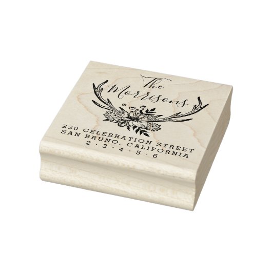 Handgetekende Floral Antlers Custom Retouradres Rubberstempel (Stempel)