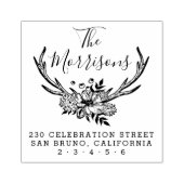 Handgetekende Floral Antlers Custom Retouradres Rubberstempel (Afrduk)