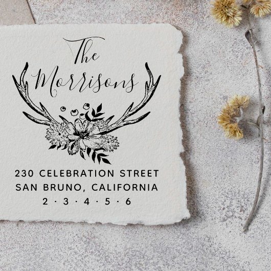 Handgetekende Floral Antlers Custom Retouradres Zelfinktende Stempel