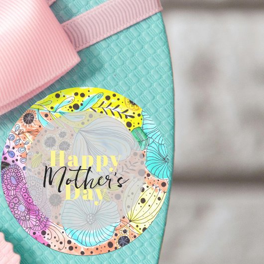 Handgetekende Floral Artistic Vibrant Moederdag Ronde Sticker