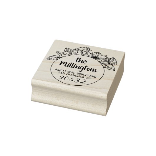 Handgetekende Floral familienaam & retouradres Rubberstempel (Stempel)