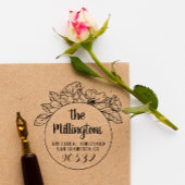 Handgetekende Floral familienaam & retouradres Rubberstempel