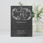 Handgetekende Floral Garland Script krijtbord RSVP Kaartje (Staand voorkant)