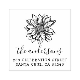 Handgetekende Flower Script naam & retour adres Rubberstempel