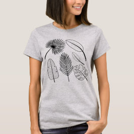 Handgetekende Flowers Doodles Black and White Plan T-shirt