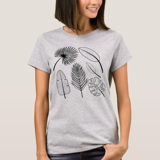 Handgetekende Flowers Doodles Black and White Plan T-shirt (Voorkant)