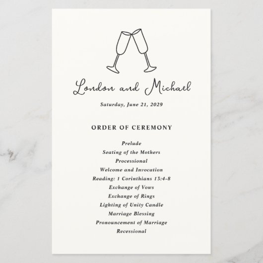 Handgetekende fluiten Doodle Modern Wedding Progra (Voorkant)