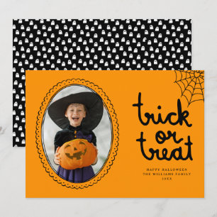 Handgetekende frame trick or treat Halloween-foto Kaart