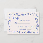 Handgetekende  Franse Blauwe grillige bruiloft RSVP Kaartje (Voorkant)