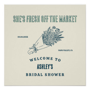 Handgetekende 'Fresh Off the Market' Bruidsdouche Perfect Poster