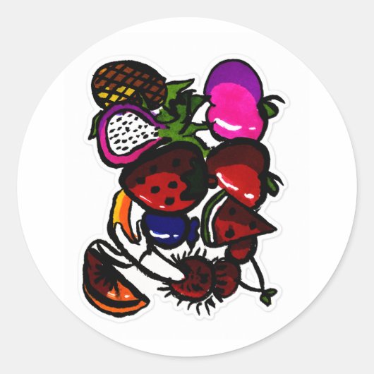 Handgetekende Fruit Sticker Set – Kleurrijk Tropis (Voorkant)