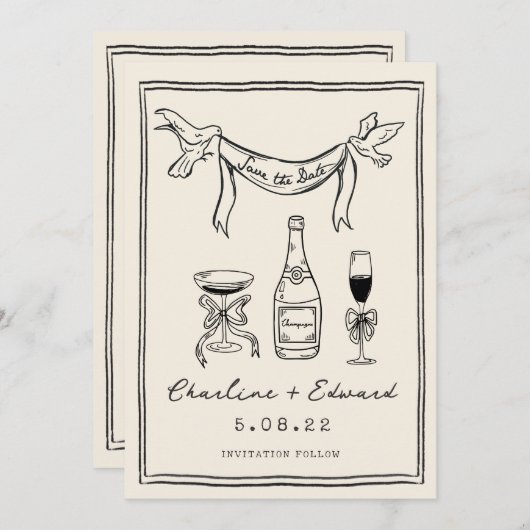 Handgetekende funky handgeschreven save the date (Voorkant / Achterkant)