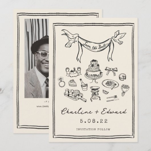 Handgetekende funky handgeschreven save the date (Voorkant / Achterkant)